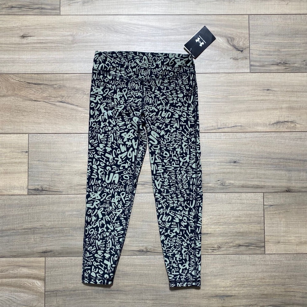 Under Armour Girls' Motion Word Printed Ankle Crop Leggings Size YM Black Taupe